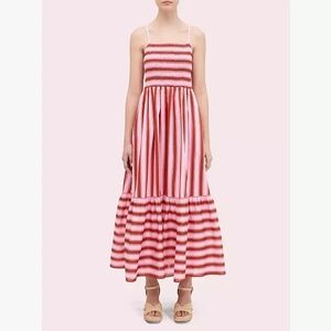 Kate Spade Pink Cotton Spaghetti Strap Calais Stripe Smocked Flowy Maxi Dress XS